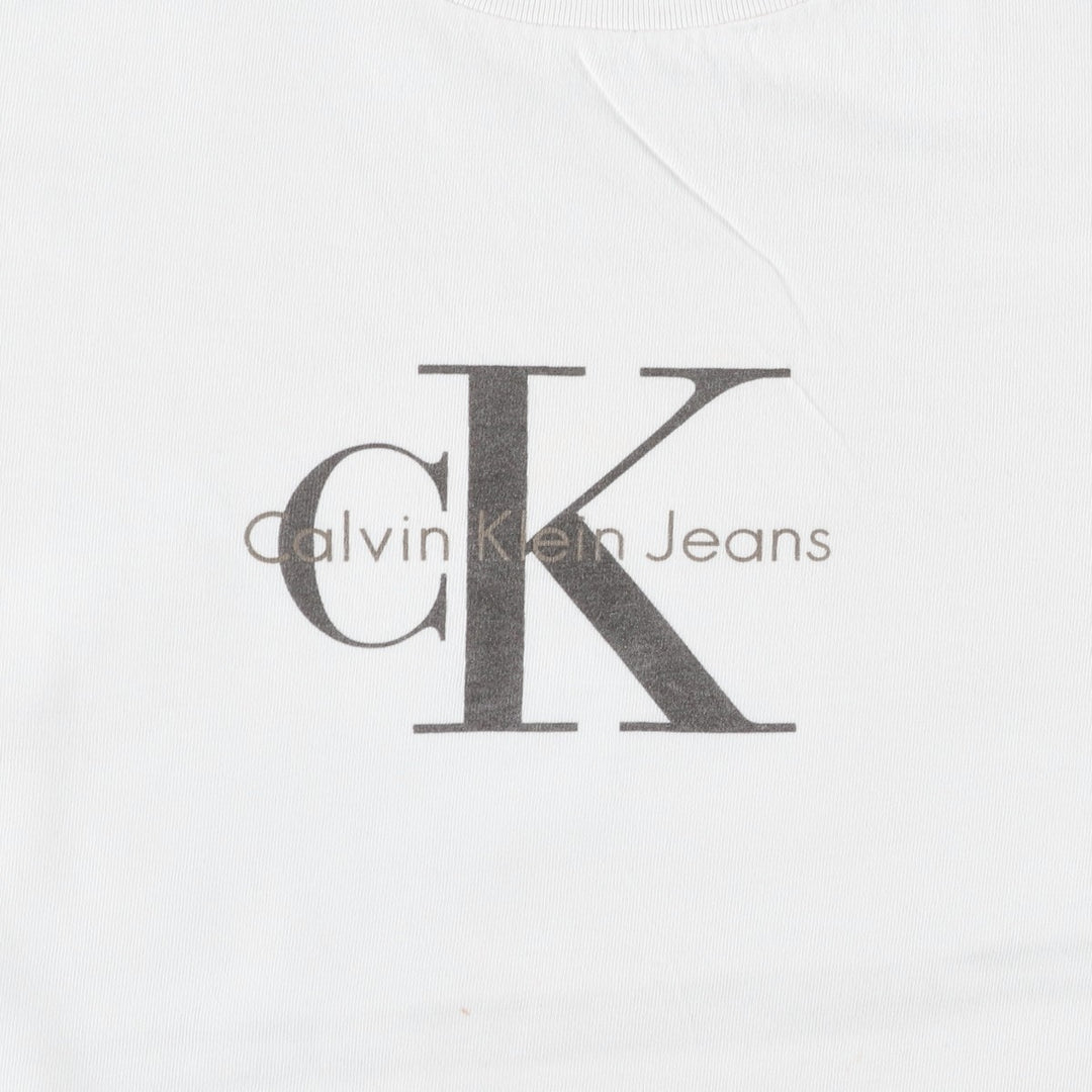 90'S Calvin Klein JEANS Short Sleeve Logo T-Shirt Made in USA Men's XL Vintage cotton white type Vintage Second Hand