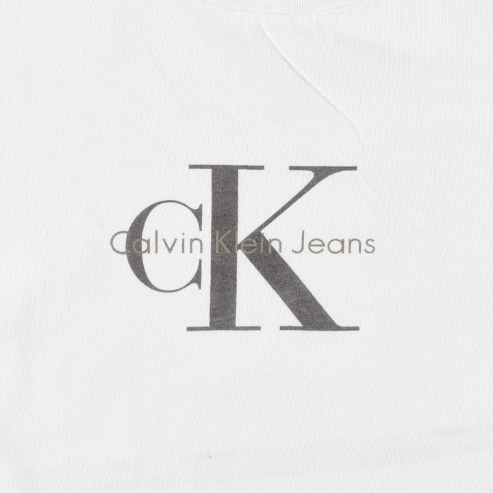 90'S Calvin Klein JEANS Short Sleeve Logo T-Shirt Made in USA Men's XL Vintage cotton white type Vintage Second Hand