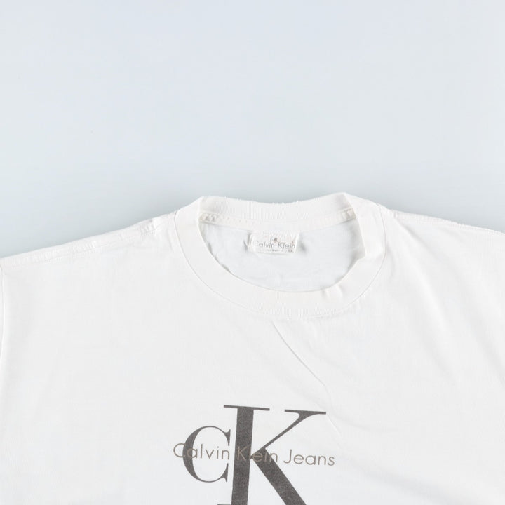90'S Calvin Klein JEANS Short Sleeve Logo T-Shirt Made in USA Men's XL Vintage cotton white type Vintage Second Hand