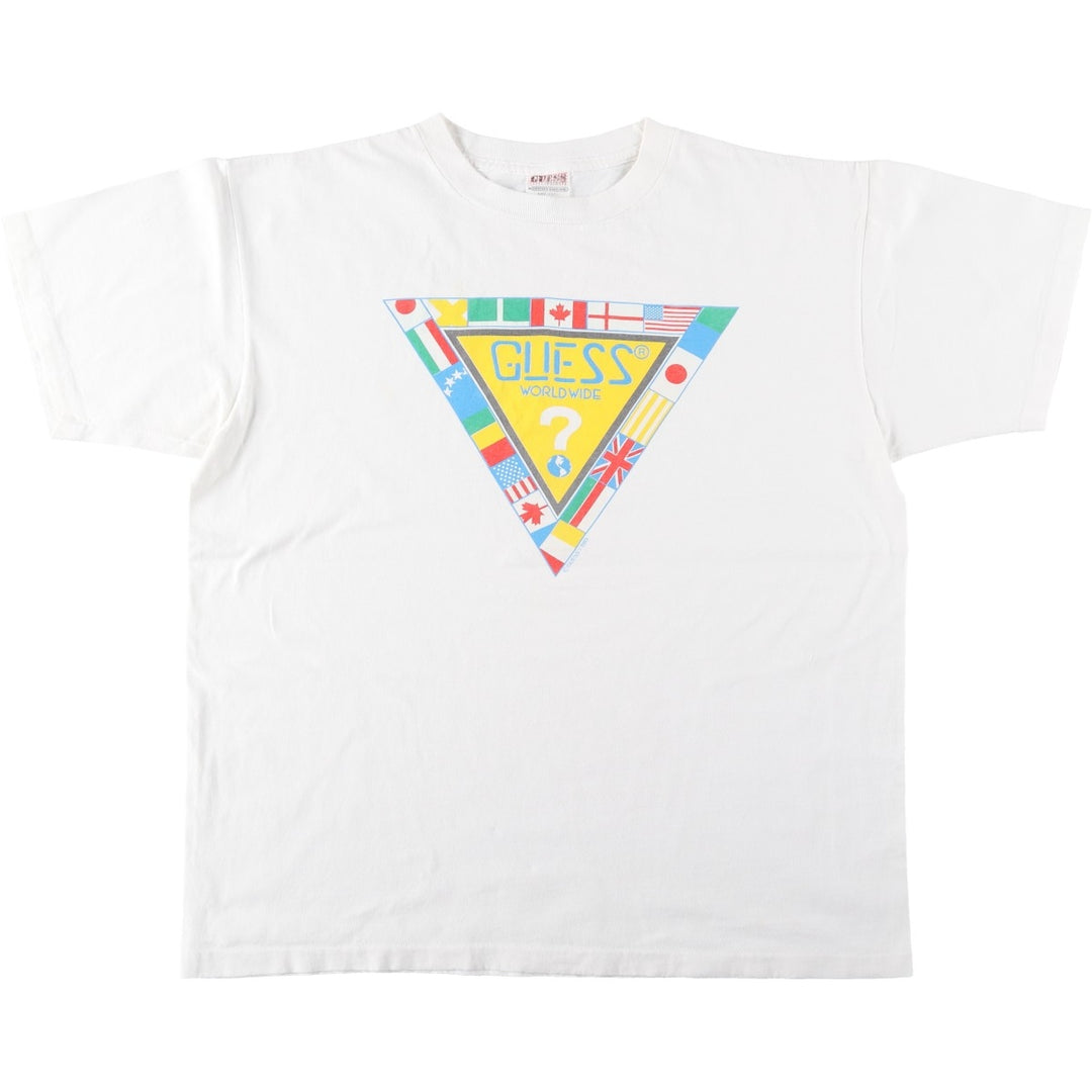 80'S Guess Short-Sleeve Printed T-Shirt, Made in USA, Men's Size XL (Equivalent), Vintage cotton white type Vintage Second Hand