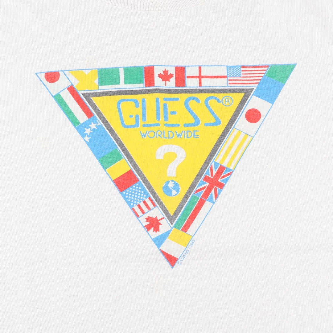 80'S Guess Short-Sleeve Printed T-Shirt, Made in USA, Men's Size XL (Equivalent), Vintage cotton white type Vintage Second Hand