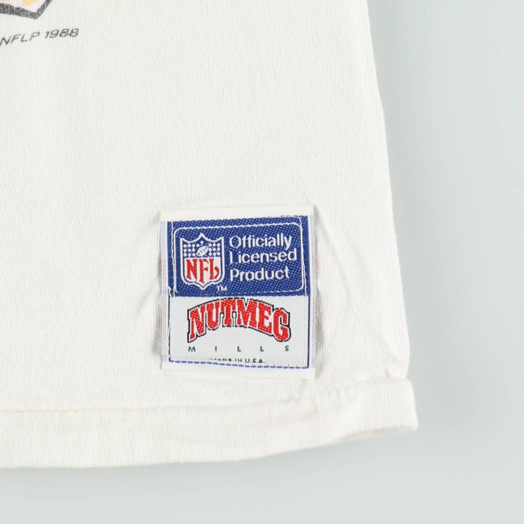 80'S NUTMEG NFL Cleveland Browns sports print T-shirt, Made in USA, Men's size S equivalent, Vintage cotton white type Vintage Second Hand