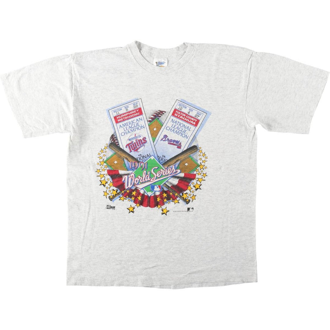90'S Official Fan World Series 1991 Sports Print T-Shirt, Made in USA, Men's Size L (Equivalent), Vintage cotton gray type Vintage Second Hand