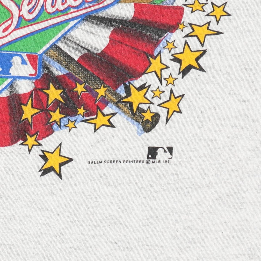 90'S Official Fan World Series 1991 Sports Print T-Shirt, Made in USA, Men's Size L (Equivalent), Vintage cotton gray type Vintage Second Hand