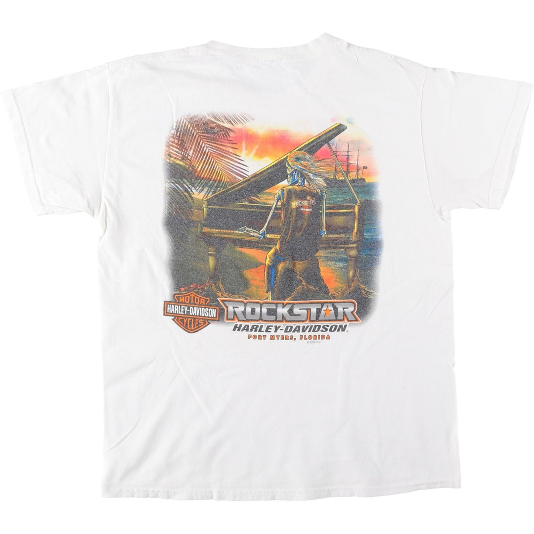 Harley-Davidson Skull Pattern Motorcycle T-Shirt (Men's Size L) unclear white type Vintage Second Hand