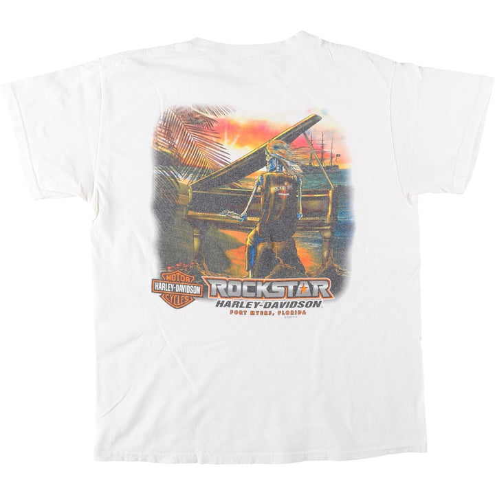 Harley-Davidson Skull Pattern Motorcycle T-Shirt (Men's Size L) unclear white type Vintage Second Hand