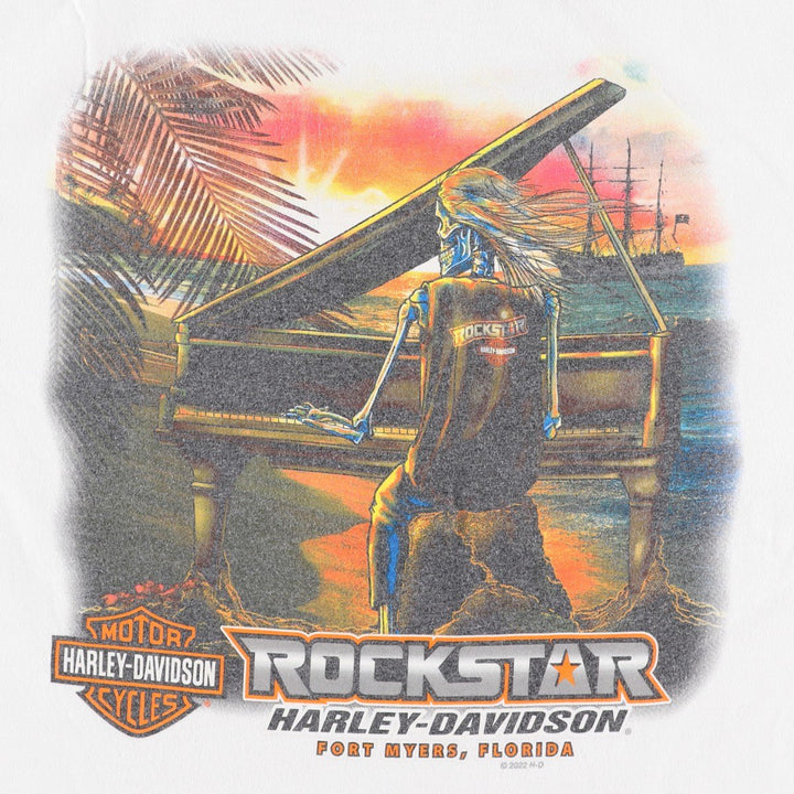 Harley-Davidson Skull Pattern Motorcycle T-Shirt (Men's Size L) unclear white type Vintage Second Hand