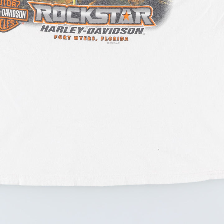 Harley-Davidson Skull Pattern Motorcycle T-Shirt (Men's Size L) unclear white type Vintage Second Hand