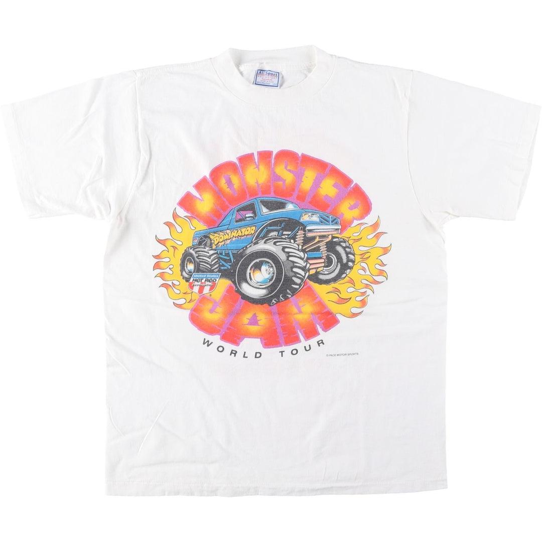 90'S All Sport MONSTER JAM Motorcycle T-Shirt, Made in USA, Men's Size L (approx.), Vintage cotton white type Vintage Second Hand