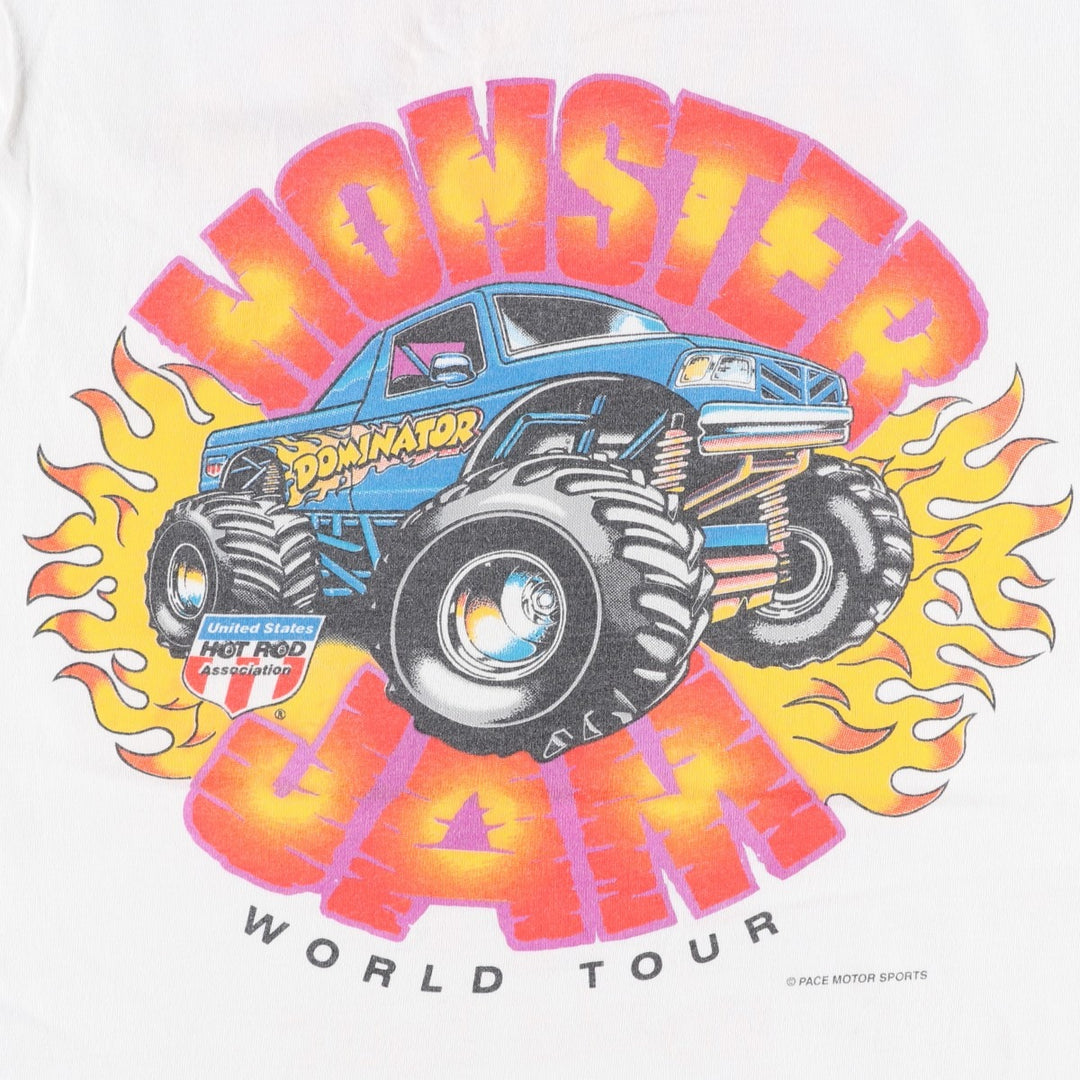 90'S All Sport MONSTER JAM Motorcycle T-Shirt, Made in USA, Men's Size L (approx.), Vintage cotton white type Vintage Second Hand