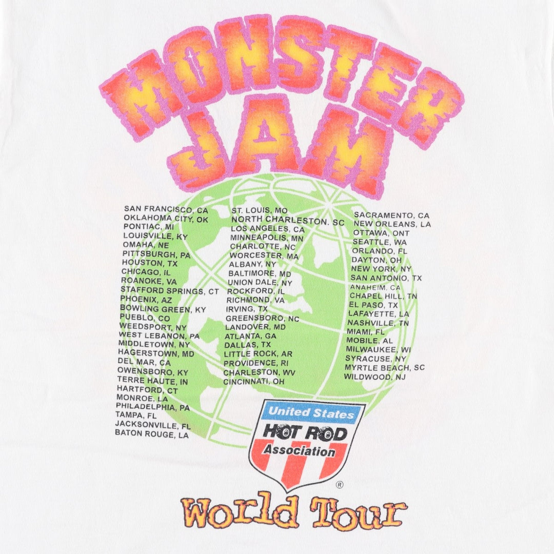 90'S All Sport MONSTER JAM Motorcycle T-Shirt, Made in USA, Men's Size L (approx.), Vintage cotton white type Vintage Second Hand