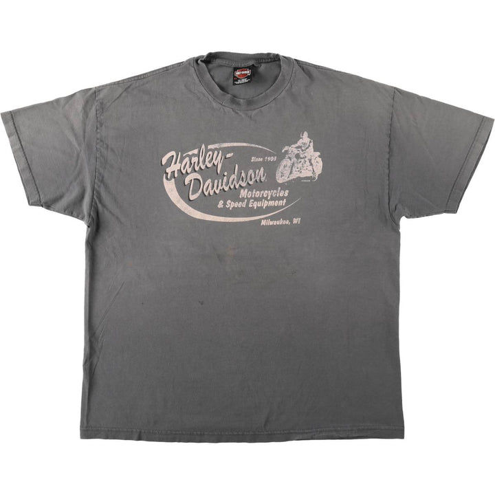 00'S Harley-Davidson Fire Pattern Motorcycle Bike T-Shirt Men's XXL cotton gray type Vintage Second Hand