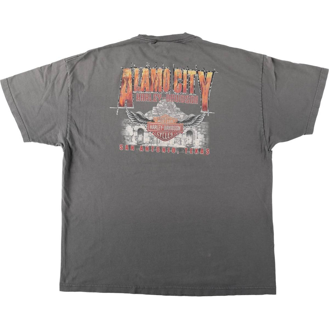 00'S Harley-Davidson Fire Pattern Motorcycle Bike T-Shirt Men's XXL cotton gray type Vintage Second Hand