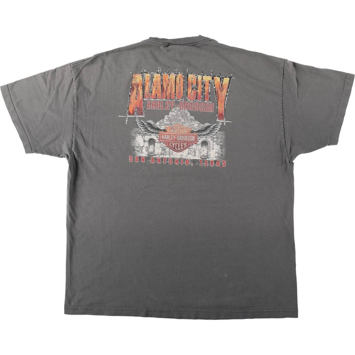 00'S Harley-Davidson Fire Pattern Motorcycle Bike T-Shirt Men's XXL cotton gray type Vintage Second Hand
