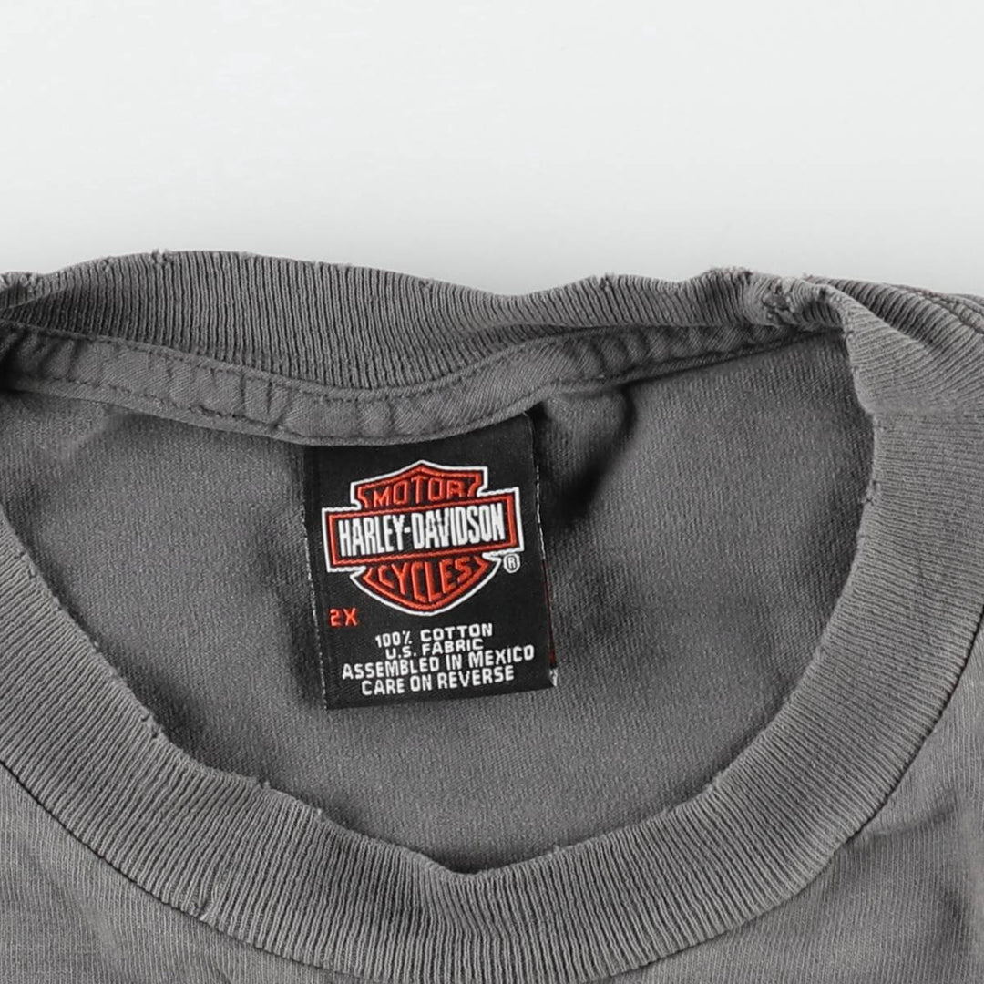 00'S Harley-Davidson Fire Pattern Motorcycle Bike T-Shirt Men's XXL cotton gray type Vintage Second Hand