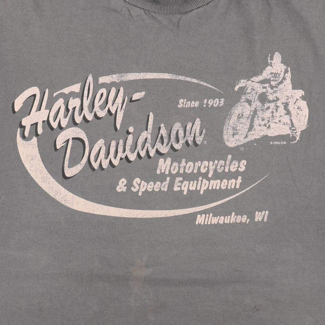 00'S Harley-Davidson Fire Pattern Motorcycle Bike T-Shirt Men's XXL cotton gray type Vintage Second Hand