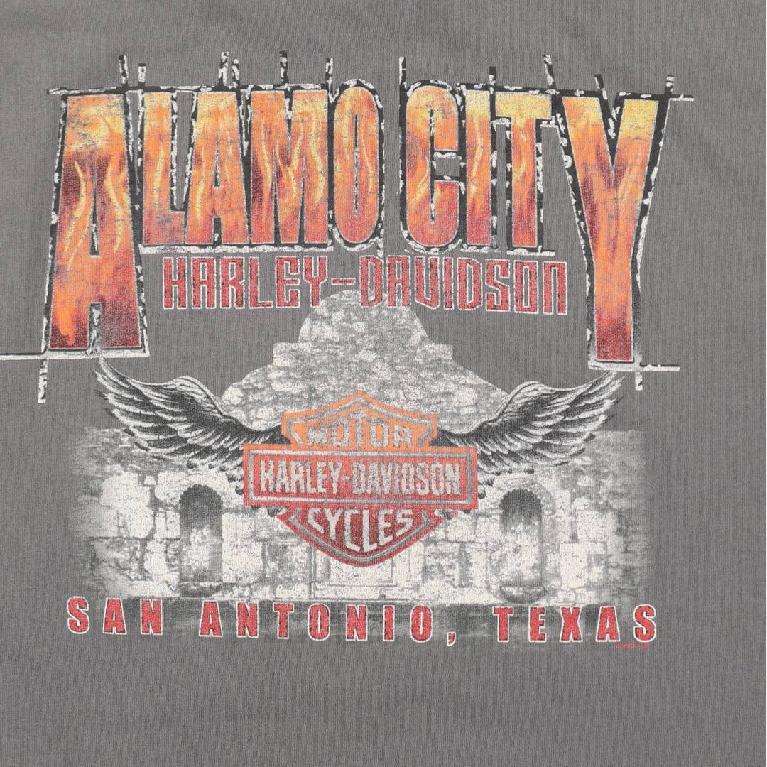 00'S Harley-Davidson Fire Pattern Motorcycle Bike T-Shirt Men's XXL cotton gray type Vintage Second Hand