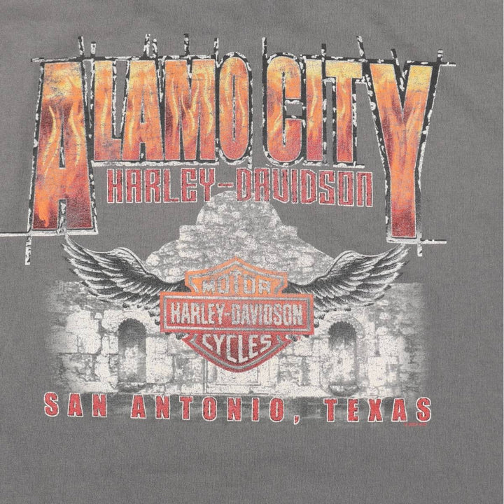 00'S Harley-Davidson Fire Pattern Motorcycle Bike T-Shirt Men's XXL cotton gray type Vintage Second Hand