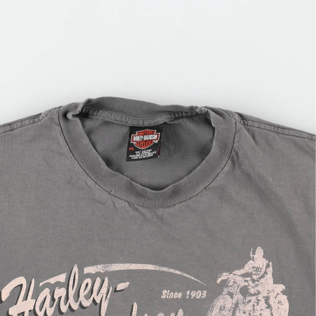 00'S Harley-Davidson Fire Pattern Motorcycle Bike T-Shirt Men's XXL cotton gray type Vintage Second Hand