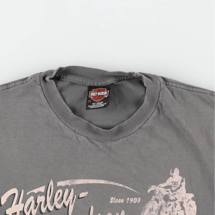 00'S Harley-Davidson Fire Pattern Motorcycle Bike T-Shirt Men's XXL cotton gray type Vintage Second Hand