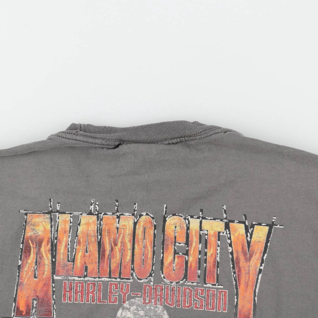 00'S Harley-Davidson Fire Pattern Motorcycle Bike T-Shirt Men's XXL cotton gray type Vintage Second Hand