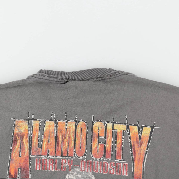 00'S Harley-Davidson Fire Pattern Motorcycle Bike T-Shirt Men's XXL cotton gray type Vintage Second Hand