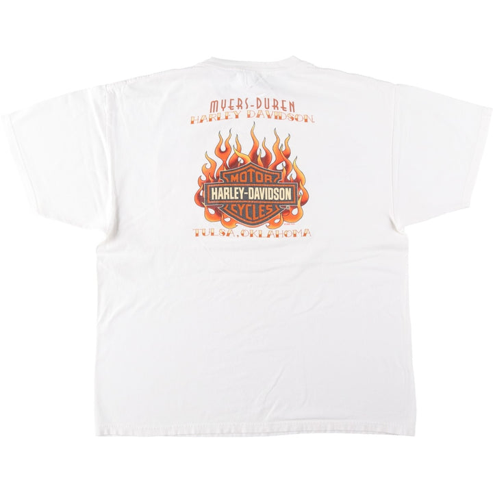 2000'S Harley-Davidson Fire Pattern Motorcycle T-Shirt, Men's Size XL (approx.) unclear white type Vintage Second Hand