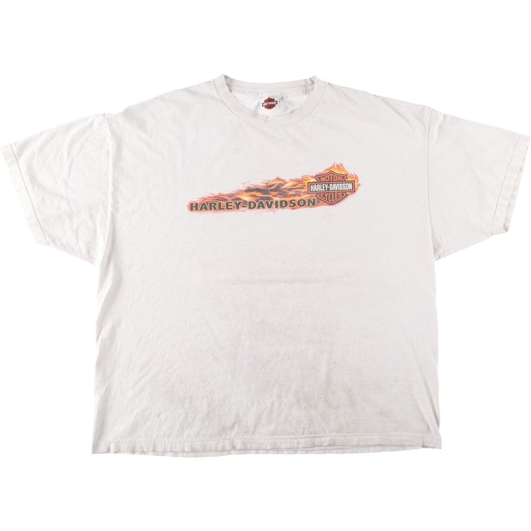 Big Size Harley-Davidson Fire Pattern Motorcycle T-Shirt (Men's XXXL equivalent) cotton white type Vintage Second Hand