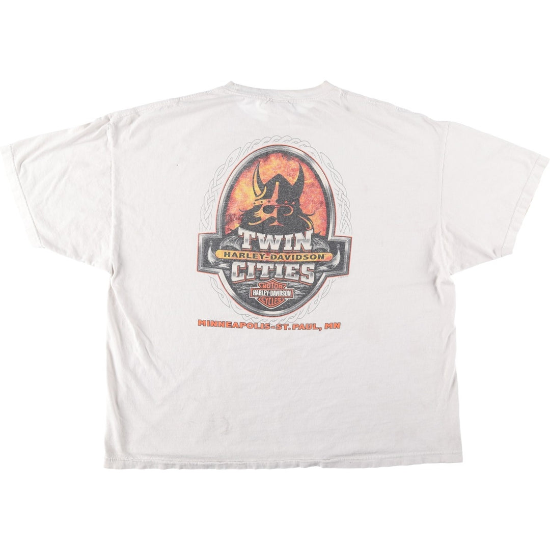 Big Size Harley-Davidson Fire Pattern Motorcycle T-Shirt (Men's XXXL equivalent) cotton white type Vintage Second Hand