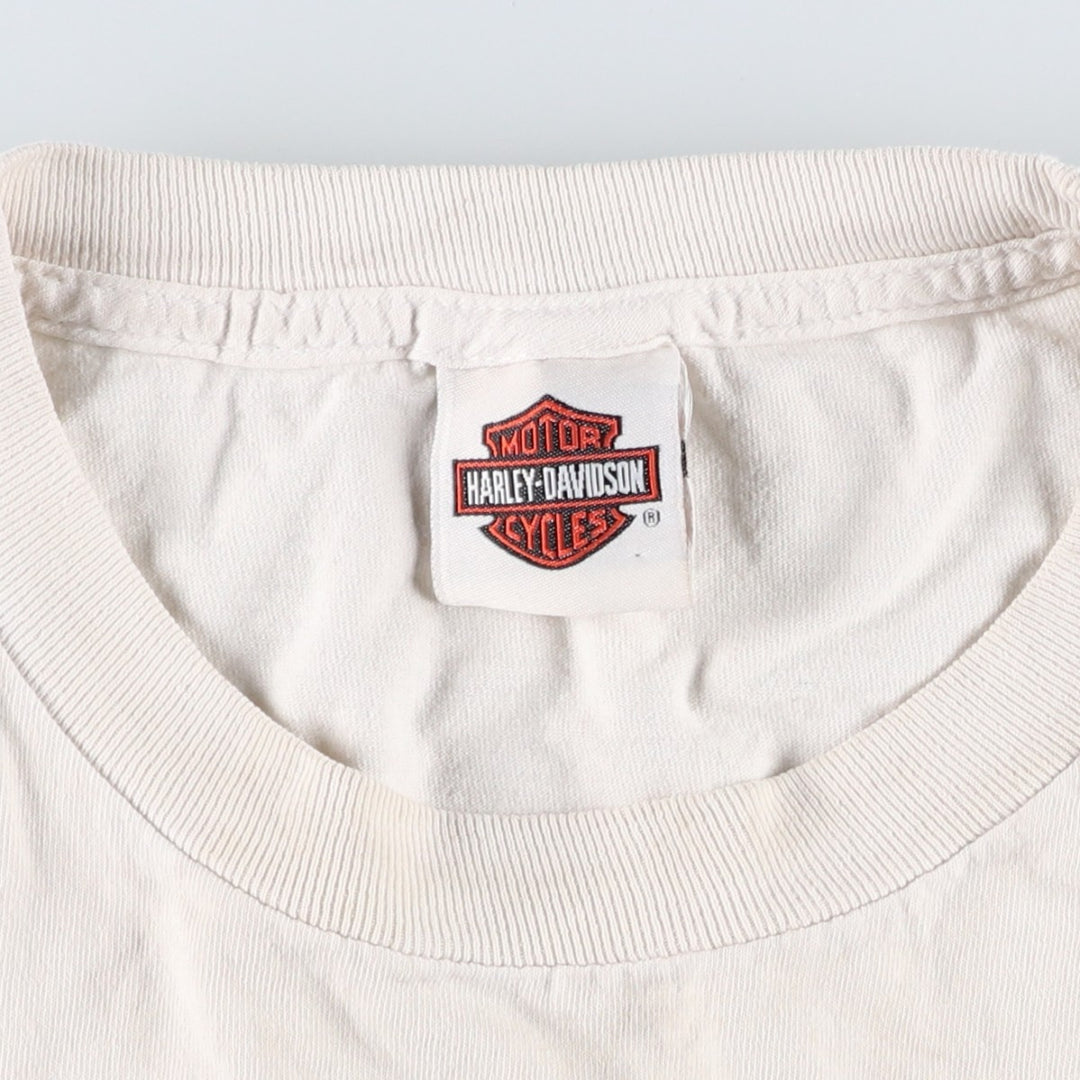 Big Size Harley-Davidson Fire Pattern Motorcycle T-Shirt (Men's XXXL equivalent) cotton white type Vintage Second Hand