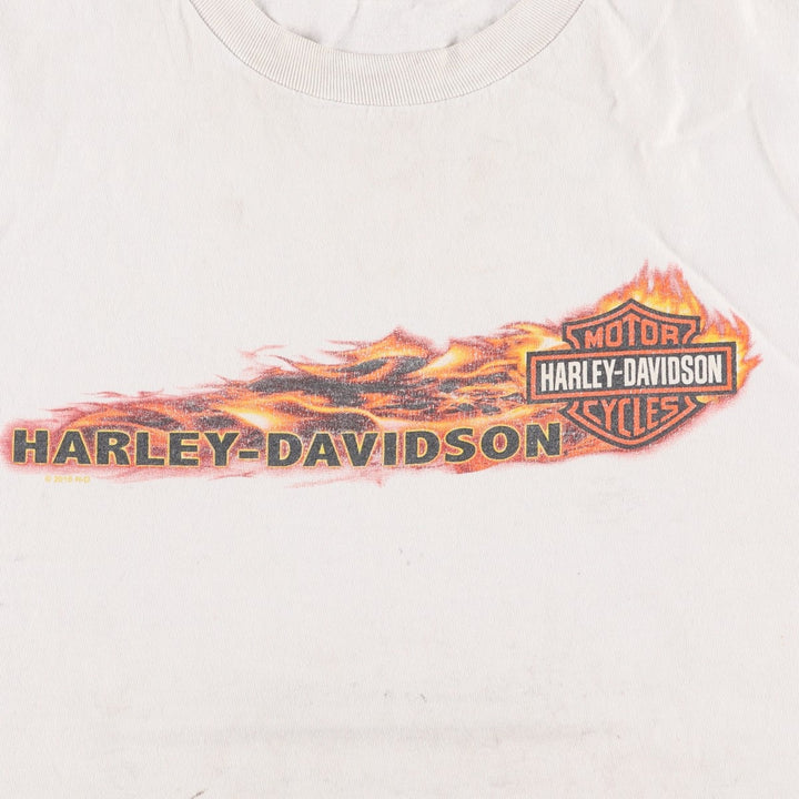 Big Size Harley-Davidson Fire Pattern Motorcycle T-Shirt (Men's XXXL equivalent) cotton white type Vintage Second Hand