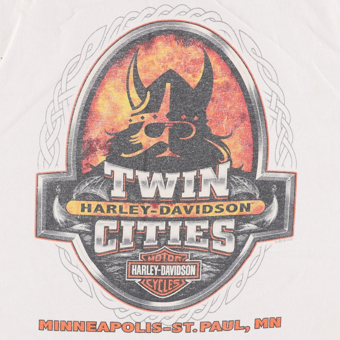 Big Size Harley-Davidson Fire Pattern Motorcycle T-Shirt (Men's XXXL equivalent) cotton white type Vintage Second Hand