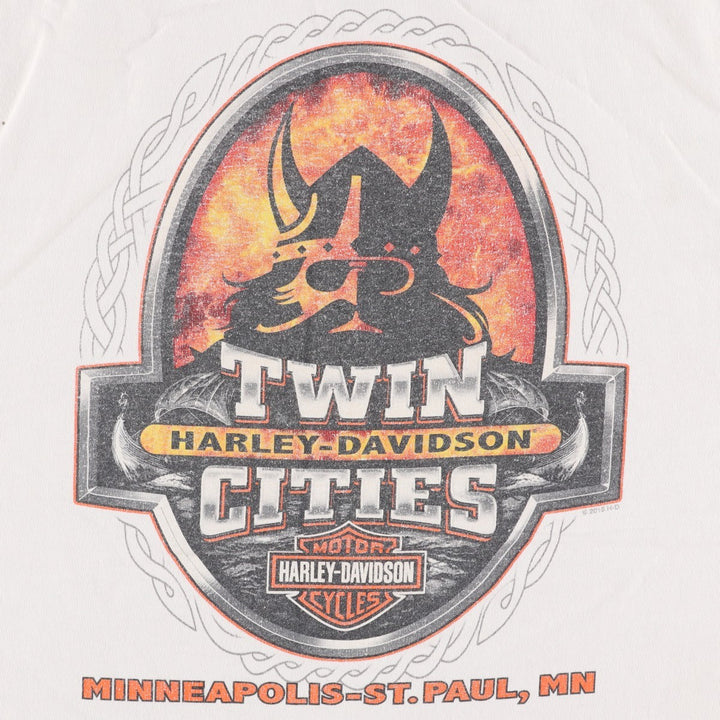 Big Size Harley-Davidson Fire Pattern Motorcycle T-Shirt (Men's XXXL equivalent) cotton white type Vintage Second Hand
