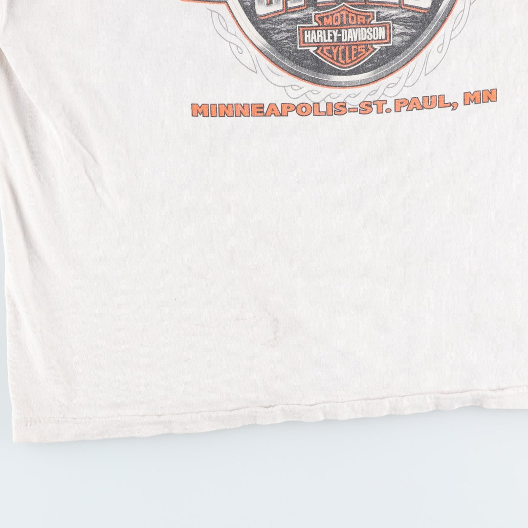 Big Size Harley-Davidson Fire Pattern Motorcycle T-Shirt (Men's XXXL equivalent) cotton white type Vintage Second Hand
