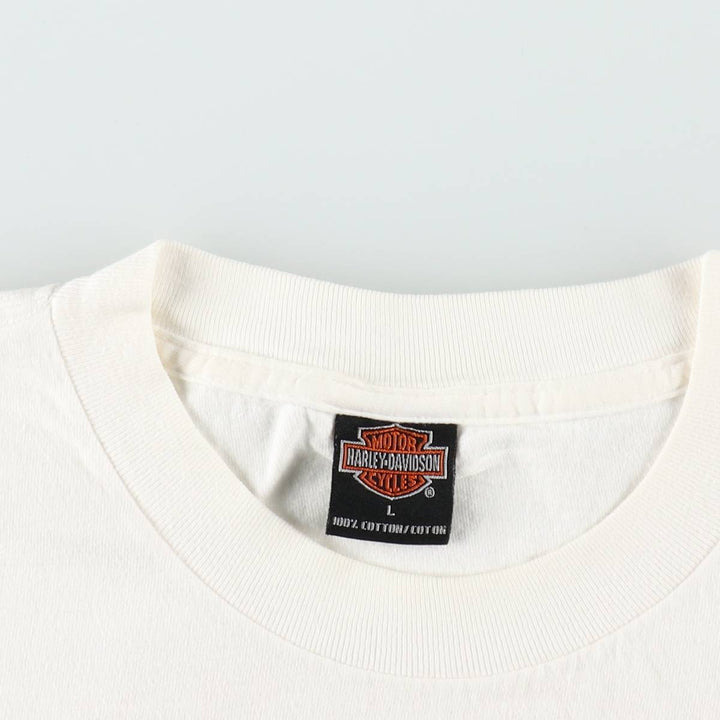 00'S Harley Davidson Eagle Pattern Fire Pattern Motorcycle Bike T-shirt Made in USA Men's L size cotton white type Vintage Second Hand
