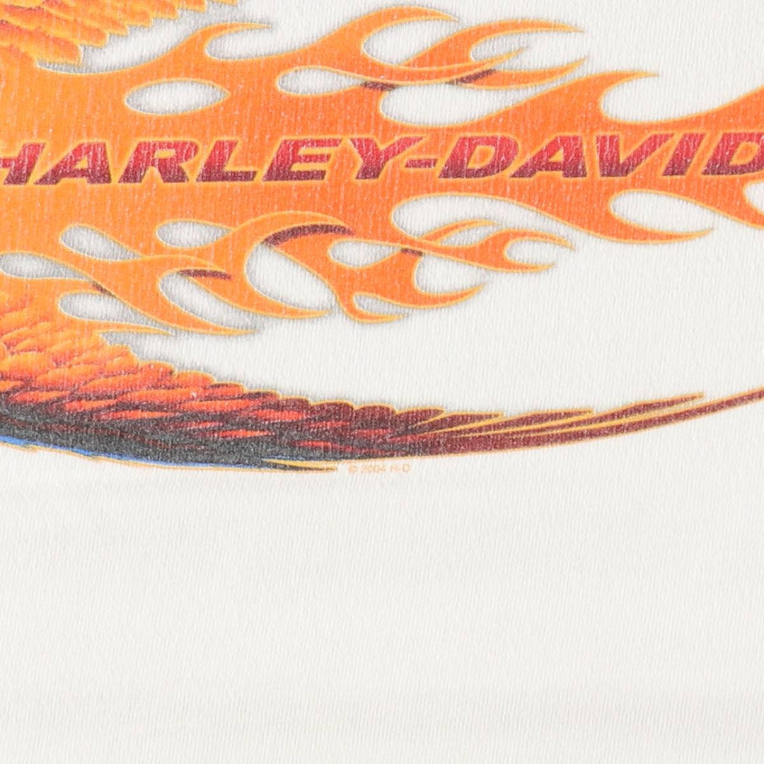 00'S Harley Davidson Eagle Pattern Fire Pattern Motorcycle Bike T-shirt Made in USA Men's L size cotton white type Vintage Second Hand