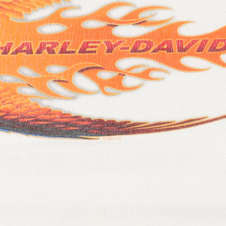 00'S Harley Davidson Eagle Pattern Fire Pattern Motorcycle Bike T-shirt Made in USA Men's L size cotton white type Vintage Second Hand