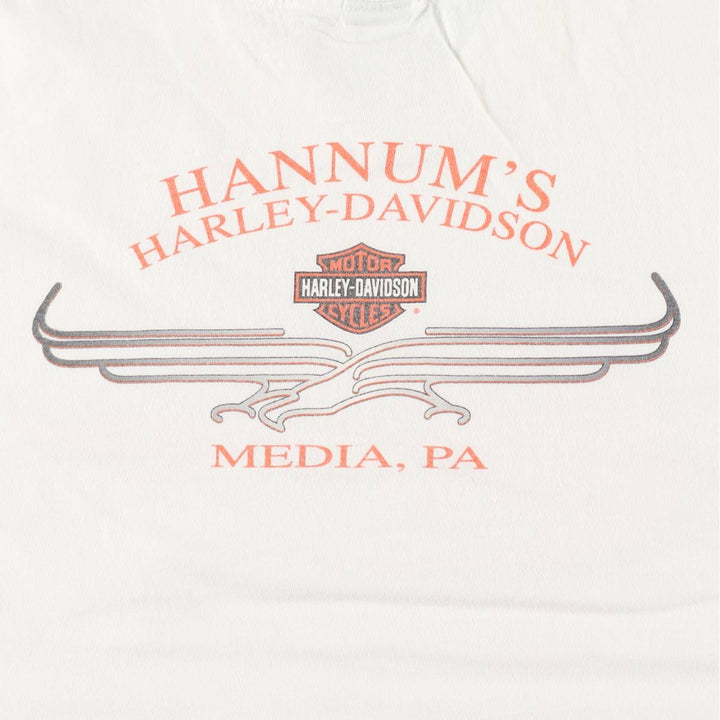 00'S Harley Davidson Eagle Pattern Fire Pattern Motorcycle Bike T-shirt Made in USA Men's L size cotton white type Vintage Second Hand