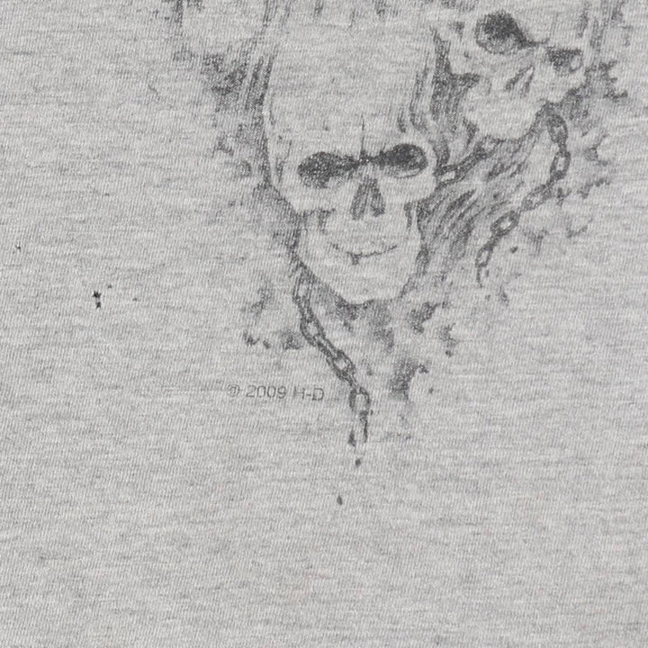 90'S Harley-Davidson Skull Pattern Motorcycle T-Shirt, Made in USA, Men's XL (approx.), Vintage cotton gray type Vintage Second Hand