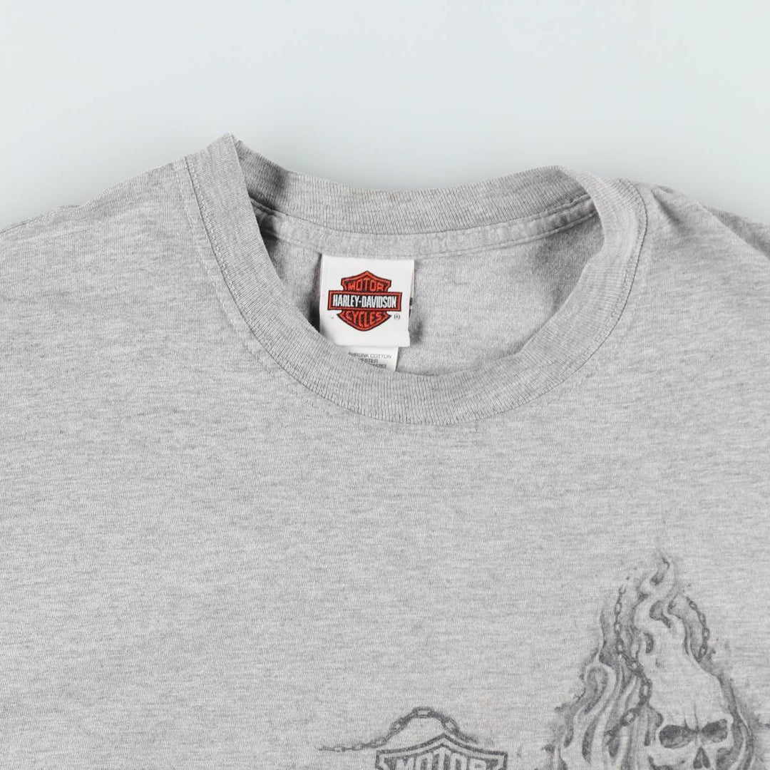 90'S Harley-Davidson Skull Pattern Motorcycle T-Shirt, Made in USA, Men's XL (approx.), Vintage cotton gray type Vintage Second Hand