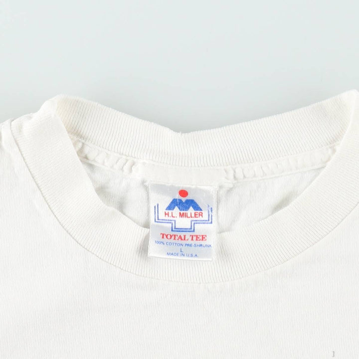 90'S HLMiller TOTAL TEE, Angel Playing the Lute, Made in USA, Men's Size L (equivalent), Crew Neck (Round Neck), Vintage cotton white type Vintage Second Hand