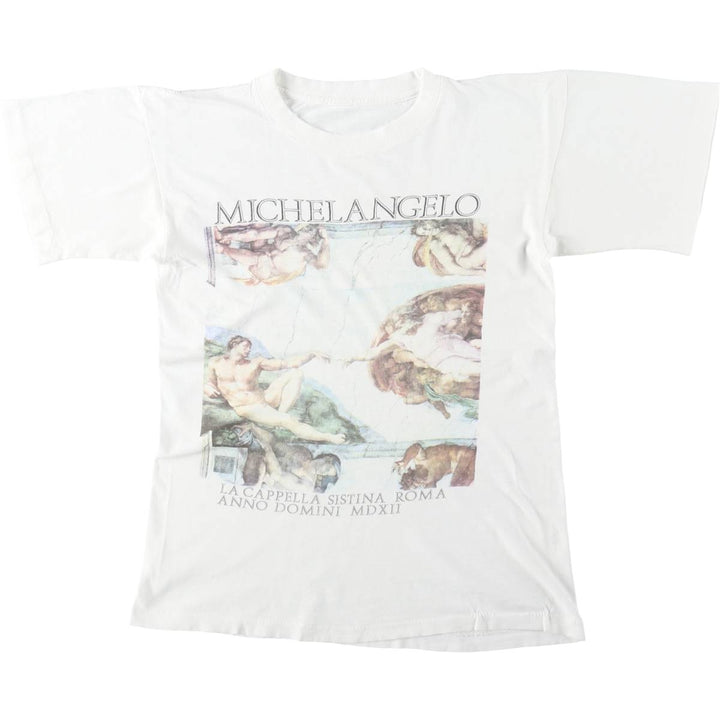 90'S Michelangelo Creation of Adam Print T-Shirt, Men's Size S (approx.), Vintage unclear white type Vintage Second Hand