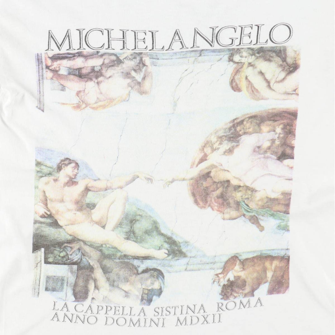 90'S Michelangelo Creation of Adam Print T-Shirt, Men's Size S (approx.), Vintage unclear white type Vintage Second Hand