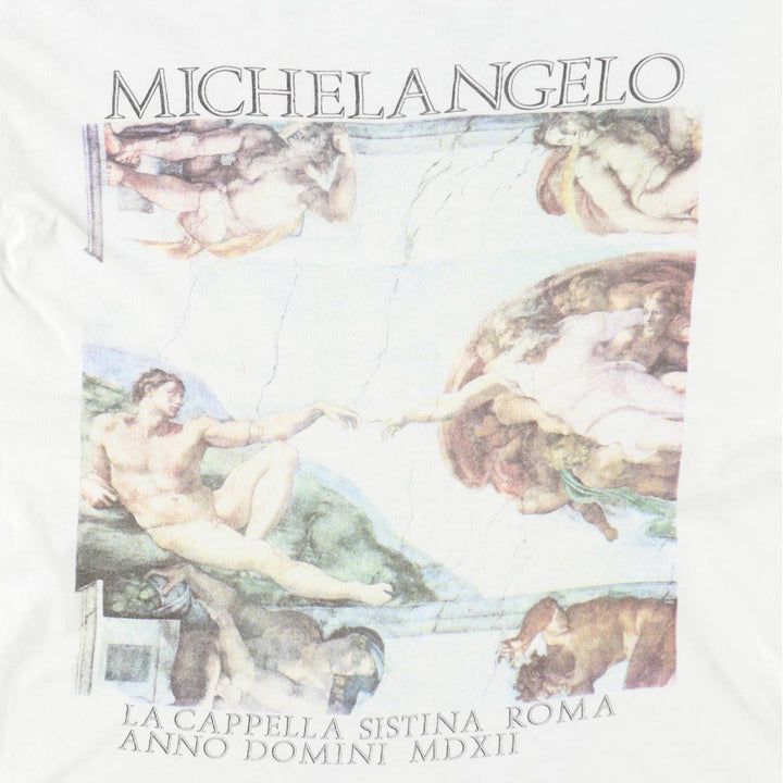 90'S Michelangelo Creation of Adam Print T-Shirt, Men's Size S (approx.), Vintage unclear white type Vintage Second Hand