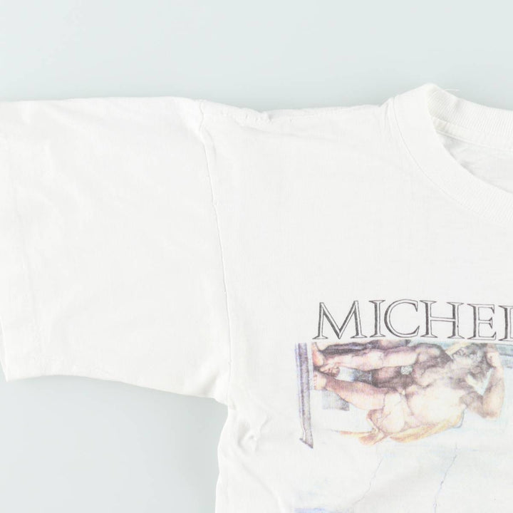 90'S Michelangelo Creation of Adam Print T-Shirt, Men's Size S (approx.), Vintage unclear white type Vintage Second Hand