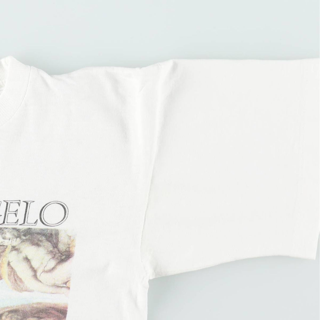 90'S Michelangelo Creation of Adam Print T-Shirt, Men's Size S (approx.), Vintage unclear white type Vintage Second Hand