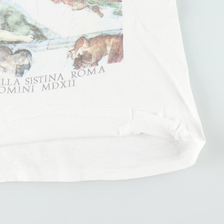 90'S Michelangelo Creation of Adam Print T-Shirt, Men's Size S (approx.), Vintage unclear white type Vintage Second Hand