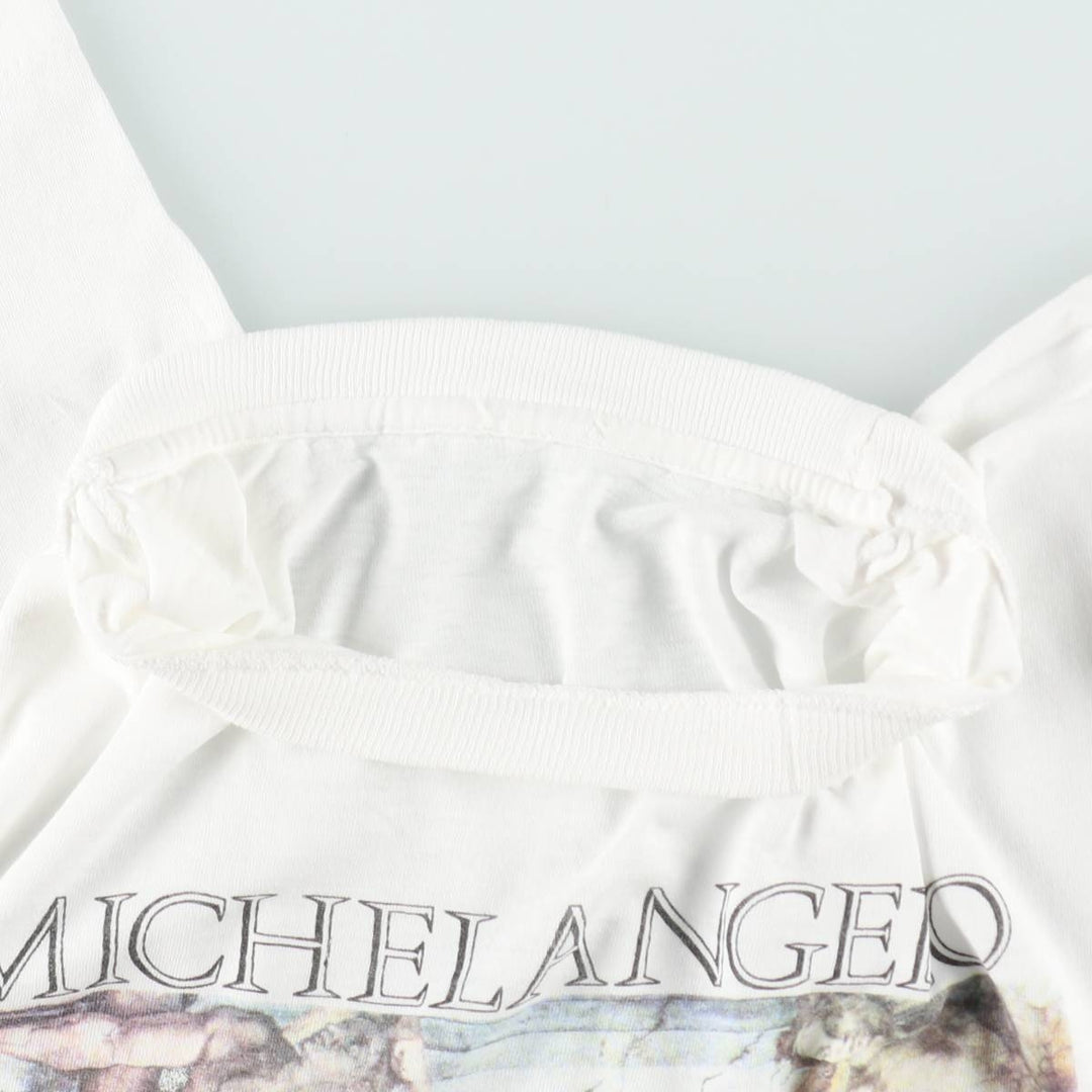 90'S Michelangelo Creation of Adam Print T-Shirt, Men's Size S (approx.), Vintage unclear white type Vintage Second Hand