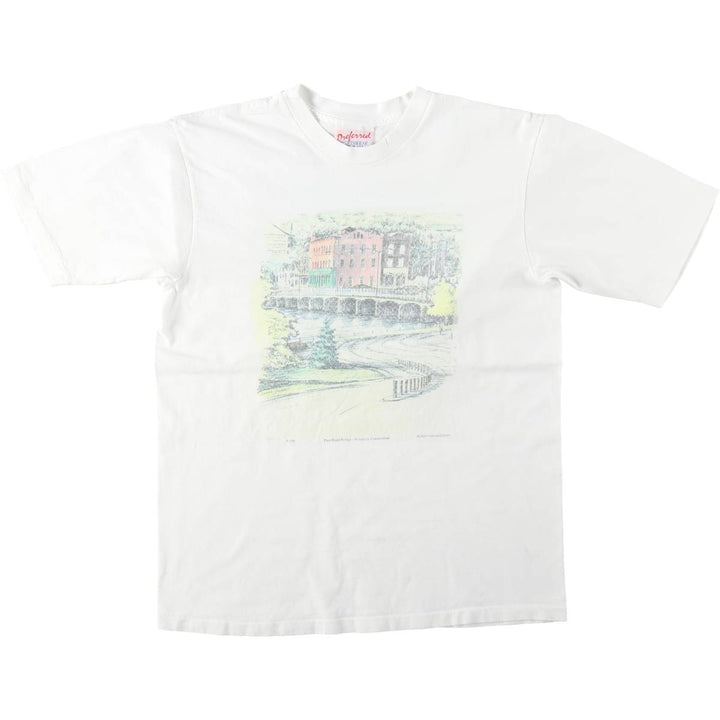 90'S Preferred Sportswear Print T-Shirt, Made in USA, Men's Size L (Equivalent), Vintage cotton white type Vintage Second Hand
