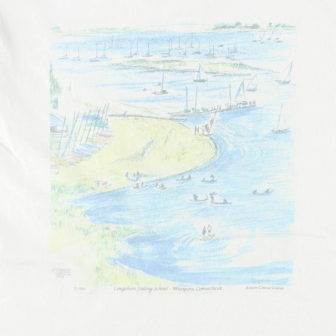 90'S Preferred Sportswear Print T-Shirt, Made in USA, Men's Size L (Equivalent), Vintage cotton white type Vintage Second Hand